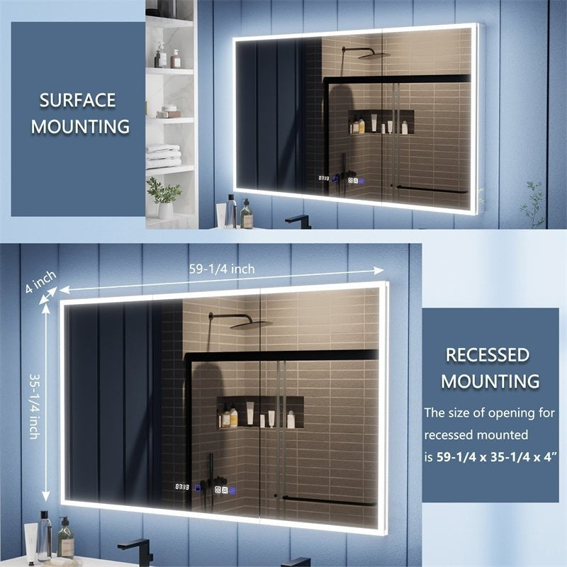 Illusion 60" x 36" LED Lighted Medicine Cabinet with Magnifiers Front and Back Light Image 2