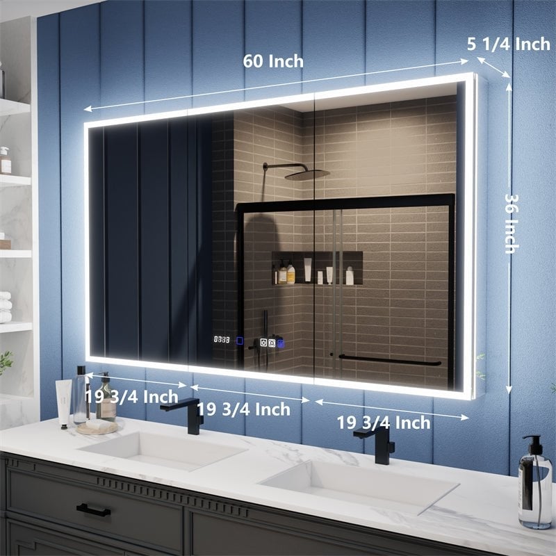 Illusion 60" x 36" LED Lighted Medicine Cabinet with Magnifiers Front and Back Light Image 3