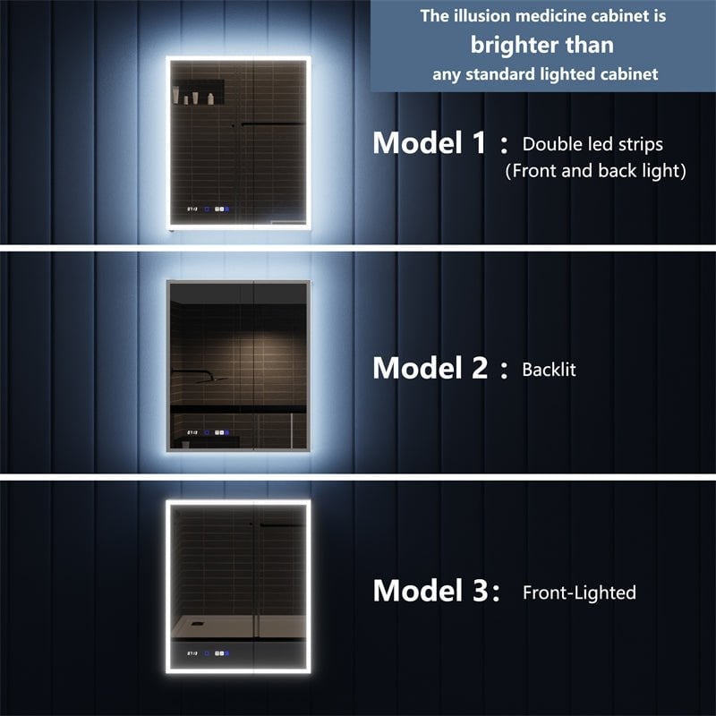 Illusion 30" x 36" LED Lighted Medicine Cabinet with Magnifiers Front and Back Light Image 6