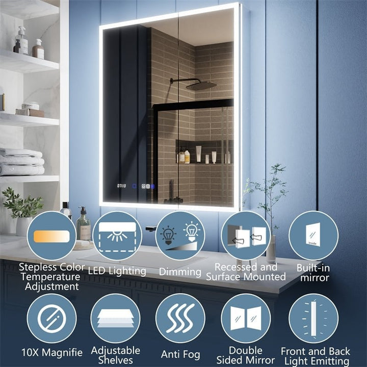 Illusion 30" x 36" LED Lighted Medicine Cabinet with Magnifiers Front and Back Light Image 7