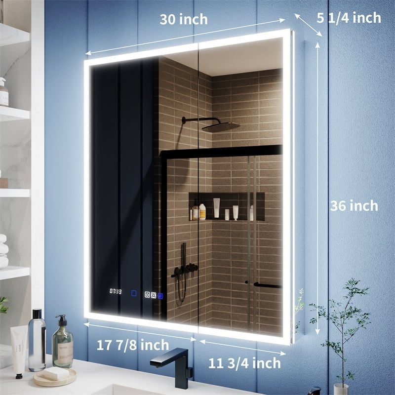 Illusion 30" x 36" LED Lighted Medicine Cabinet with Magnifiers Front and Back Light Image 9