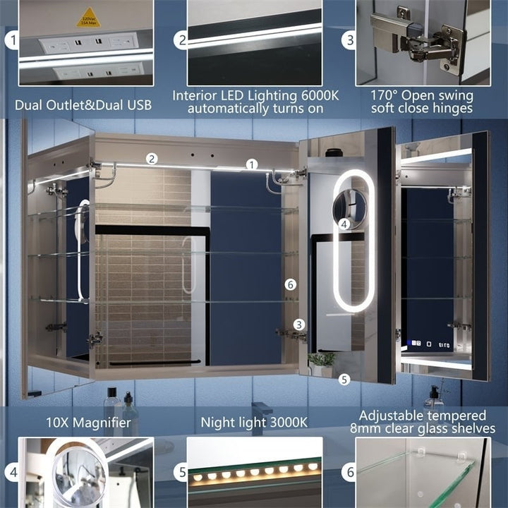 Illusion 48" x 36" LED Lighted Medicine Cabinet with Magnifiers Front and Back Light Image 9