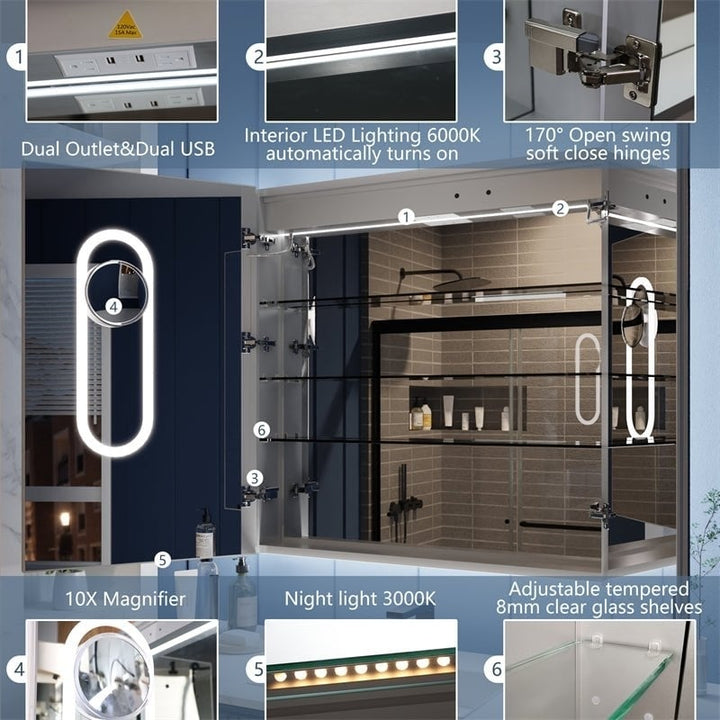 Illusion 36" x 36" LED Lighted Medicine Cabinet with Magnifiers Front and Back Light Image 9