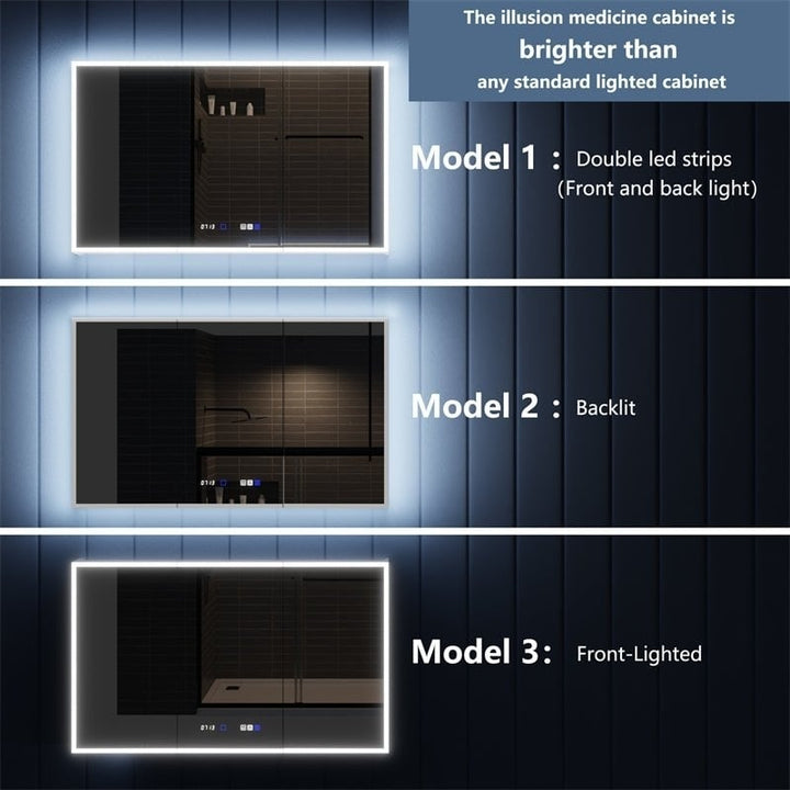 Illusion 60" x 36" LED Lighted Medicine Cabinet with Magnifiers Front and Back Light Image 6