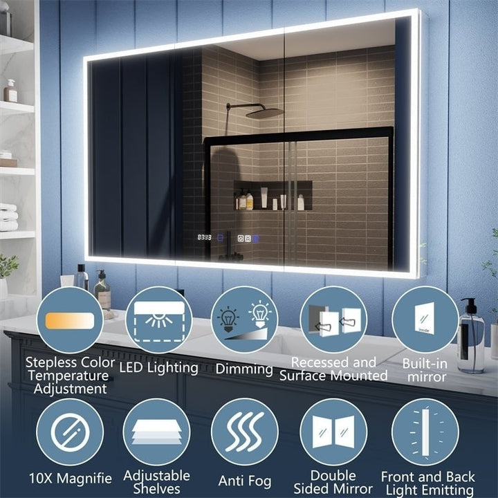 Illusion 60" x 36" LED Lighted Medicine Cabinet with Magnifiers Front and Back Light Image 7