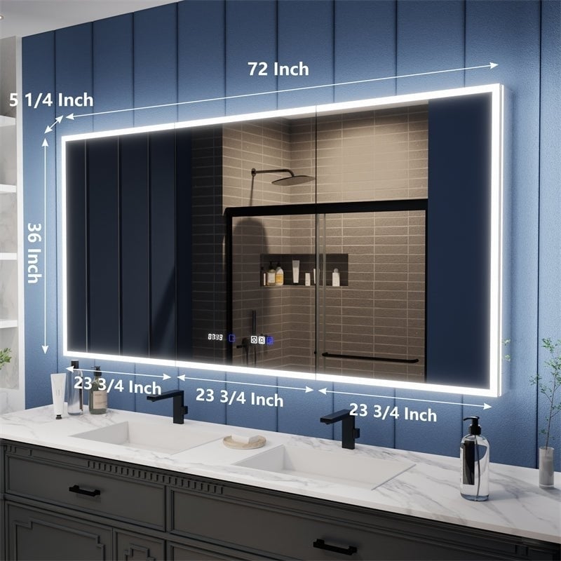 Illusion 72" x 36" LED Lighted Medicine Cabinet with Magnifiers Front and Back Light Image 3