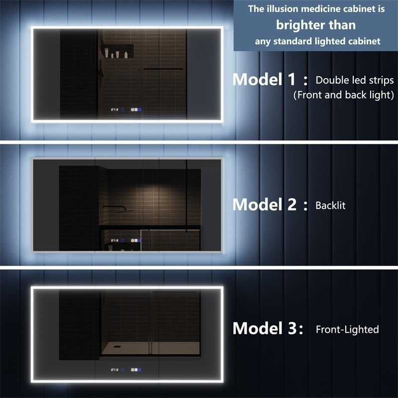 Illusion 72" x 36" LED Lighted Medicine Cabinet with Magnifiers Front and Back Light Image 6