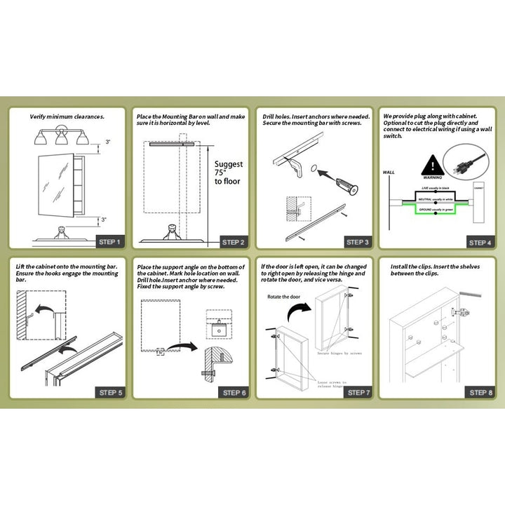 ExBrite 24" W x 30" H LED Light Bathroom Mirror Medicine Cabinet,Hinge on the Left Image 10