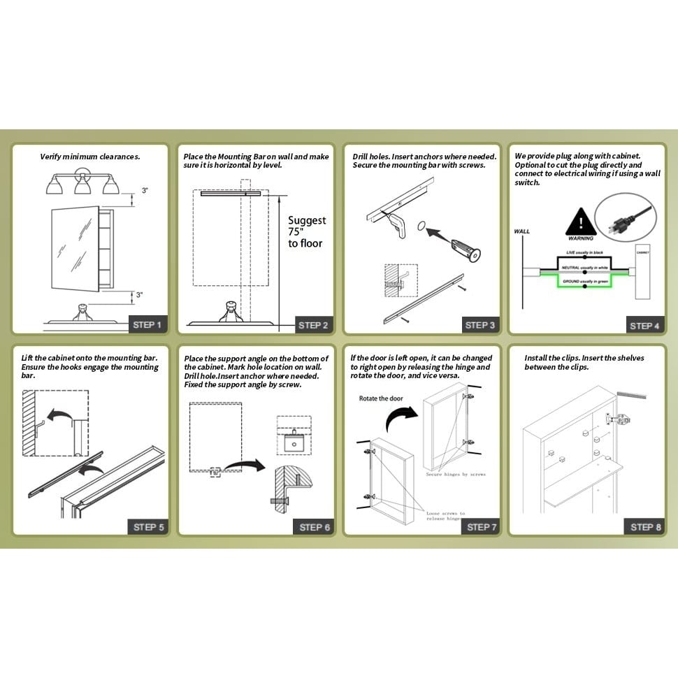 ExBrite 24" W x 30" H LED Light Bathroom Medicine Cabinet with Mirror,Hinge on the Right Image 10