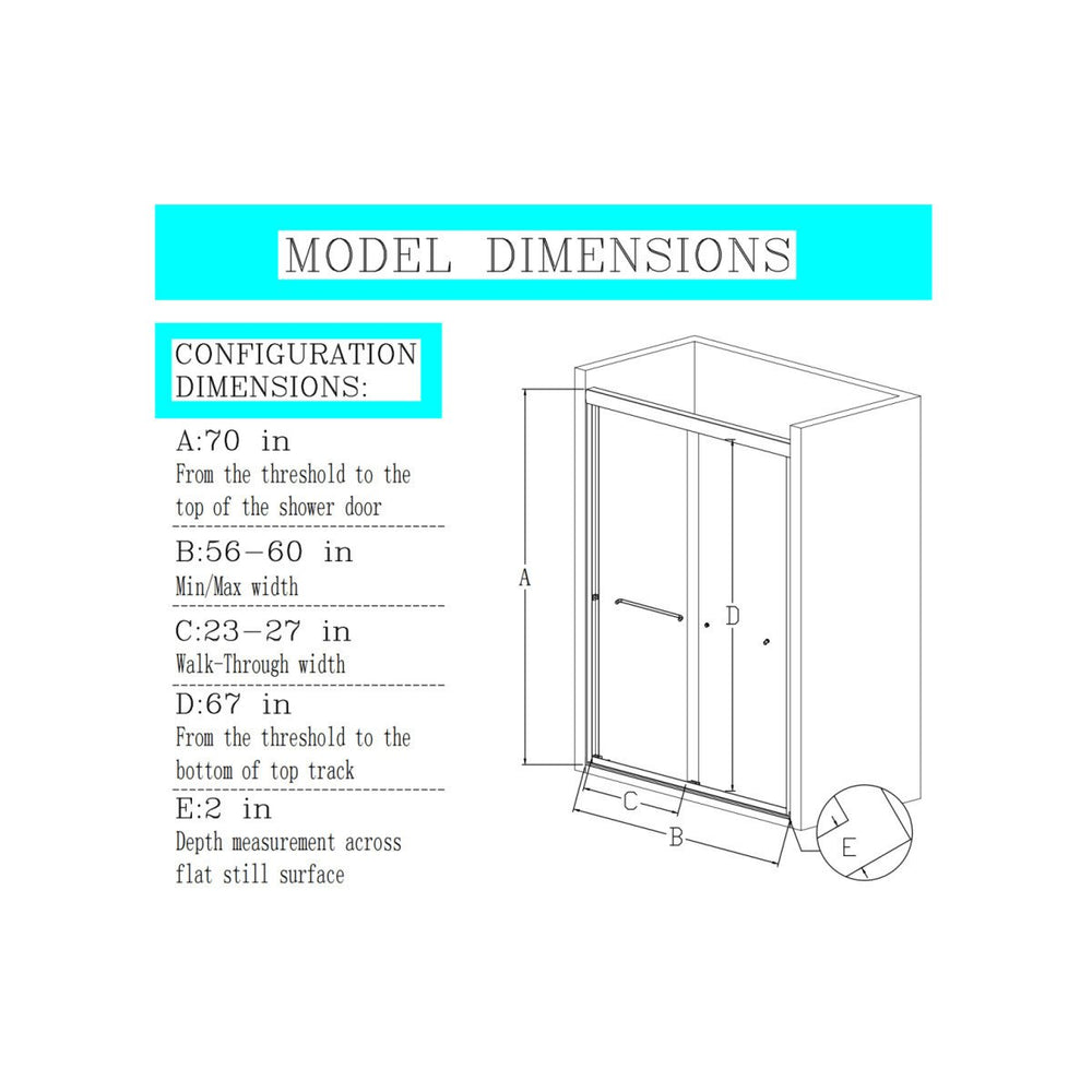 Catalyst Semi-Frameless Sliding Shower Door 56-60in Matte Black 6mm Glass Image 2