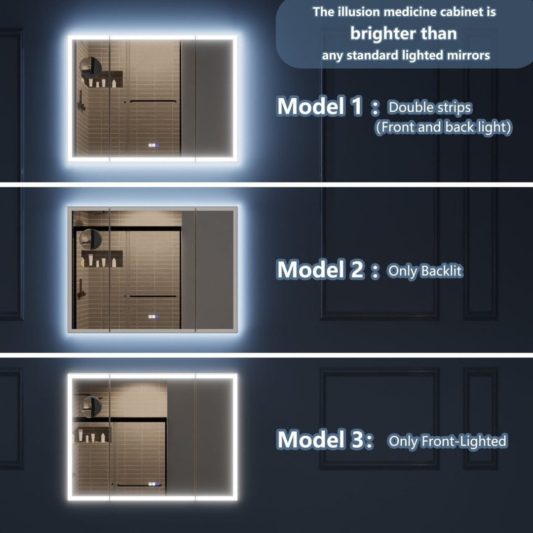 TriFold 48" W x 36" H LED Lighted Tri-Fold Bathroom Mirror, Front and Back Lighting, with Movable 10X Magnifying Mirror Image 3