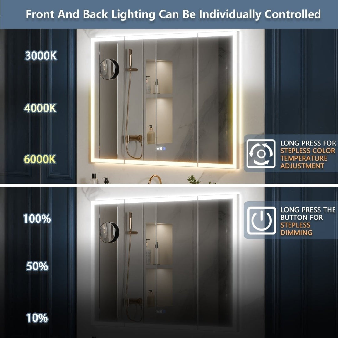 TriFold 48" W x 36" H LED Lighted Tri-Fold Bathroom Mirror, Front and Back Lighting, with Movable 10X Magnifying Mirror Image 4