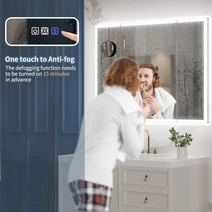 TriFold 48" W x 36" H LED Lighted Tri-Fold Bathroom Mirror, Front and Back Lighting, with Movable 10X Magnifying Mirror Image 5