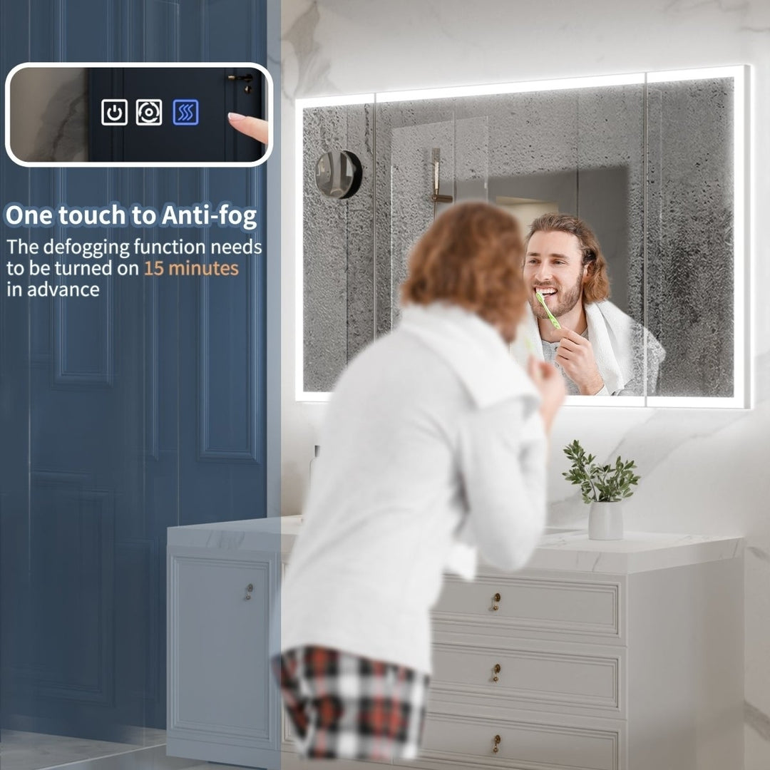 TriFold 60" W x 36" H LED Lighted Tri-Fold Bathroom Mirror, Front and Back Lighting, with Movable 10X Magnifying Mirror Image 6