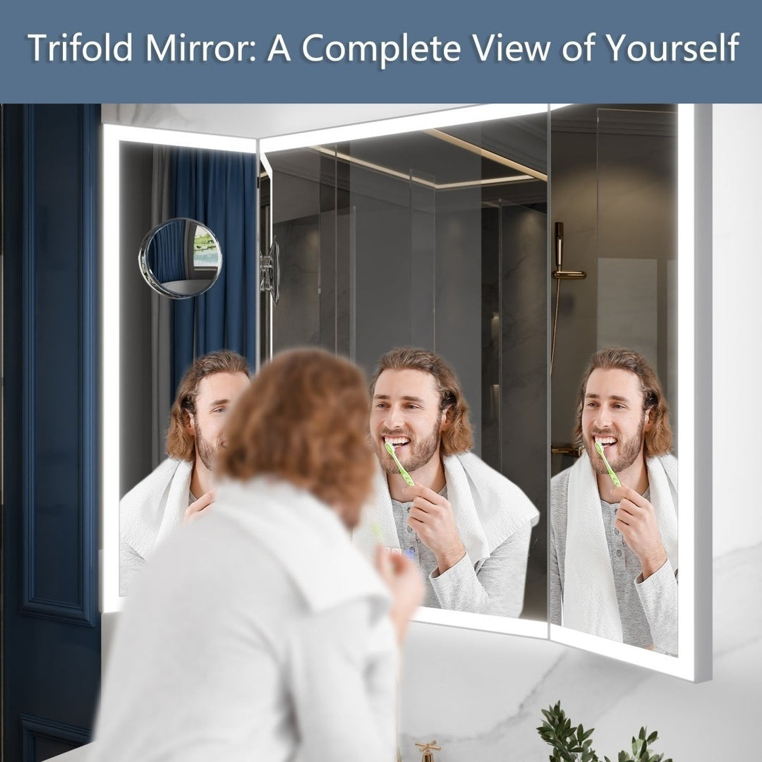 TriFold 48" W x 36" H LED Lighted Tri-Fold Bathroom Mirror, Front and Back Lighting, with Movable 10X Magnifying Mirror Image 10