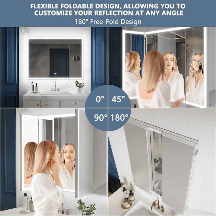 TriFold 48" W x 36" H LED Lighted Tri-Fold Bathroom Mirror, Front and Back Lighting, with Movable 10X Magnifying Mirror Image 12