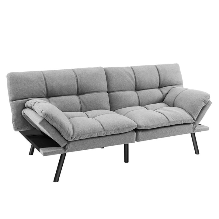 Hommoo Convertible Memory Foam Futon Sofa Bed with Adjustable Armrest-Gray, Loveseat Sofa for Small Spaces, Living Room, Image 1