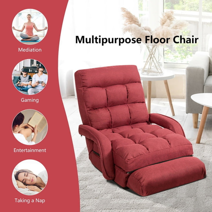 Hommoo Folding Lazy Floor Chair Sofa with Armrests and Pillow-Red, Versatile Chair for Reading, Watching TV, Gaming Image 5