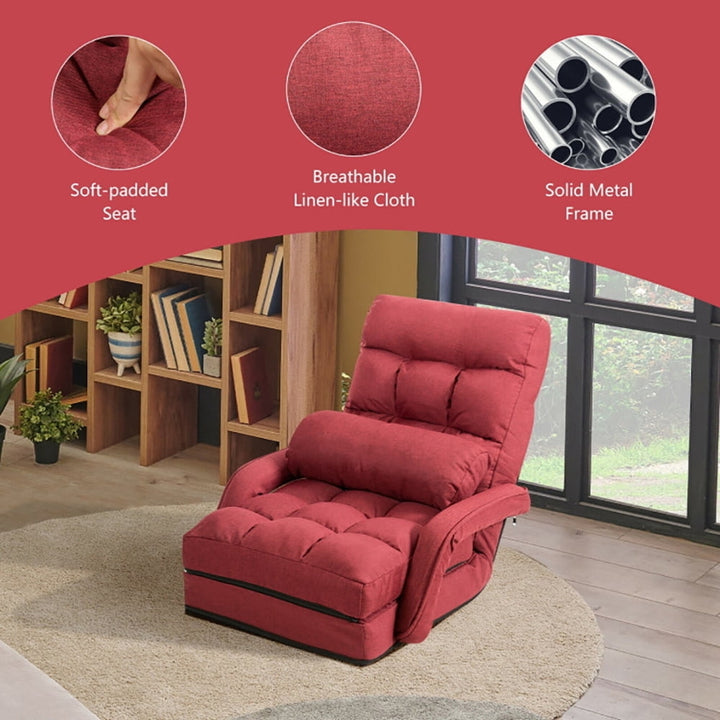 Hommoo Folding Lazy Floor Chair Sofa with Armrests and Pillow-Red, Versatile Chair for Reading, Watching TV, Gaming Image 7