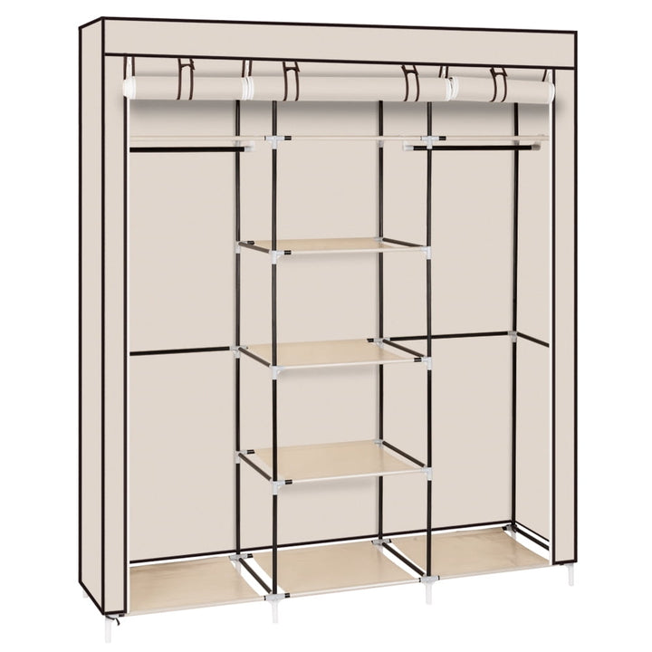 Hommoo 69" Portable Closet, Double Rod Storage Organizer Wardrobe, Beige Image 3