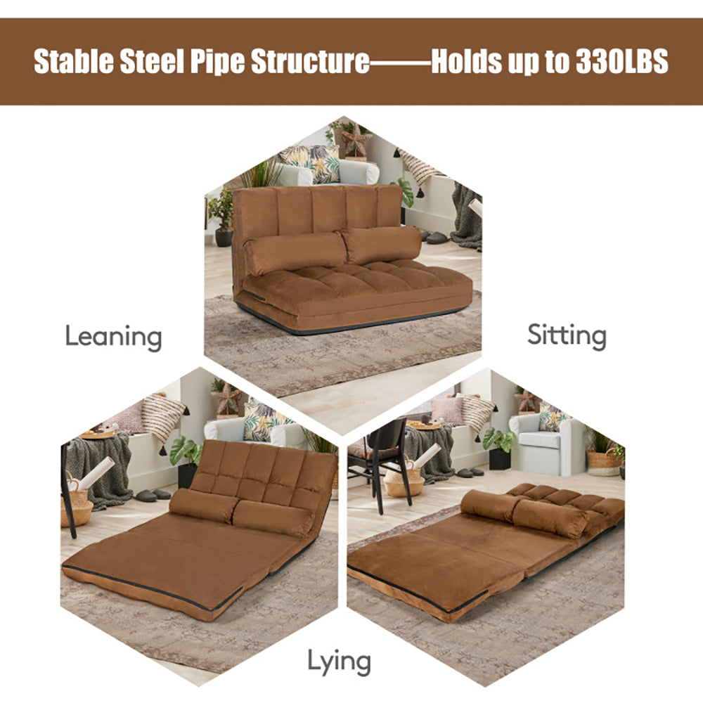 Hommoo Floor Chair, Sofa Chair, Floor Seat,6-Position Foldable Floor Sofa Bed with Detachable Cloth Cover-Brown Image 2