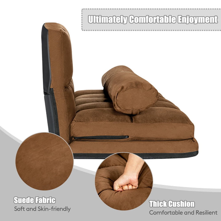 Hommoo Floor Chair, Sofa Chair, Floor Seat,6-Position Foldable Floor Sofa Bed with Detachable Cloth Cover-Brown Image 3