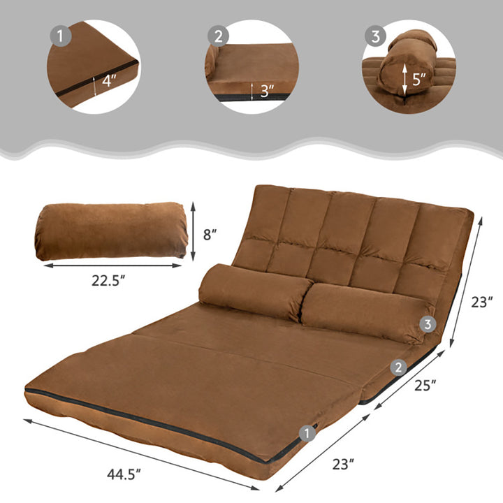 Hommoo Floor Chair, Sofa Chair, Floor Seat,6-Position Foldable Floor Sofa Bed with Detachable Cloth Cover-Brown Image 4