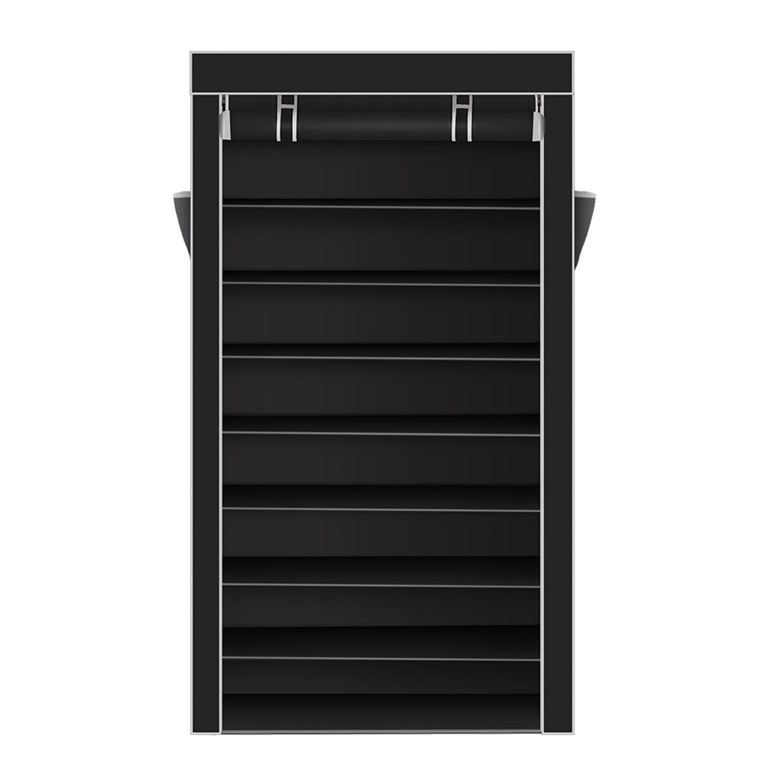 Hommoo 10 Tiers Non-Woven Fabric Cover Wardrobe, 63 Inch Portable Cloth Stroage Shelf - Black Image 4