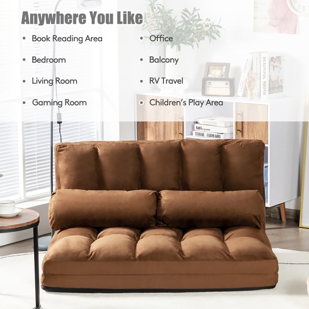 Hommoo Floor Chair, Sofa Chair, Floor Seat,6-Position Foldable Floor Sofa Bed with Detachable Cloth Cover-Brown Image 7