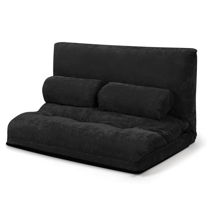 Hommoo Lounge Sofa, Modern Couch, 6-Position Adjustable Sleeper Lounge Couch with 2 Pillows-Black Image 4