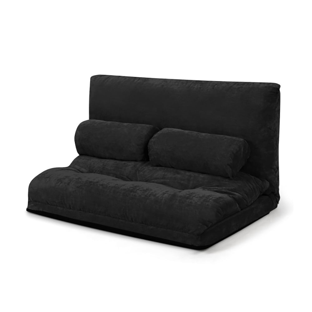 Hommoo Lounge Sofa, Modern Couch, 6-Position Adjustable Sleeper Lounge Couch with 2 Pillows-Black Image 6