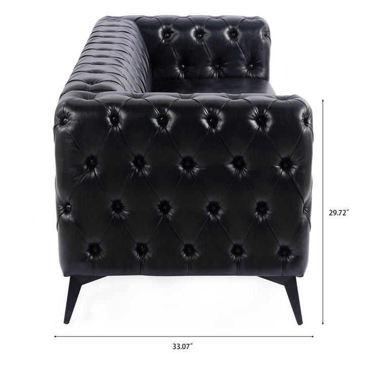 Hommoo 84" Width Traditional PU Leather Sofa Couch with Tufted Back and Square Arm for Apartment Peacock Black Image 3