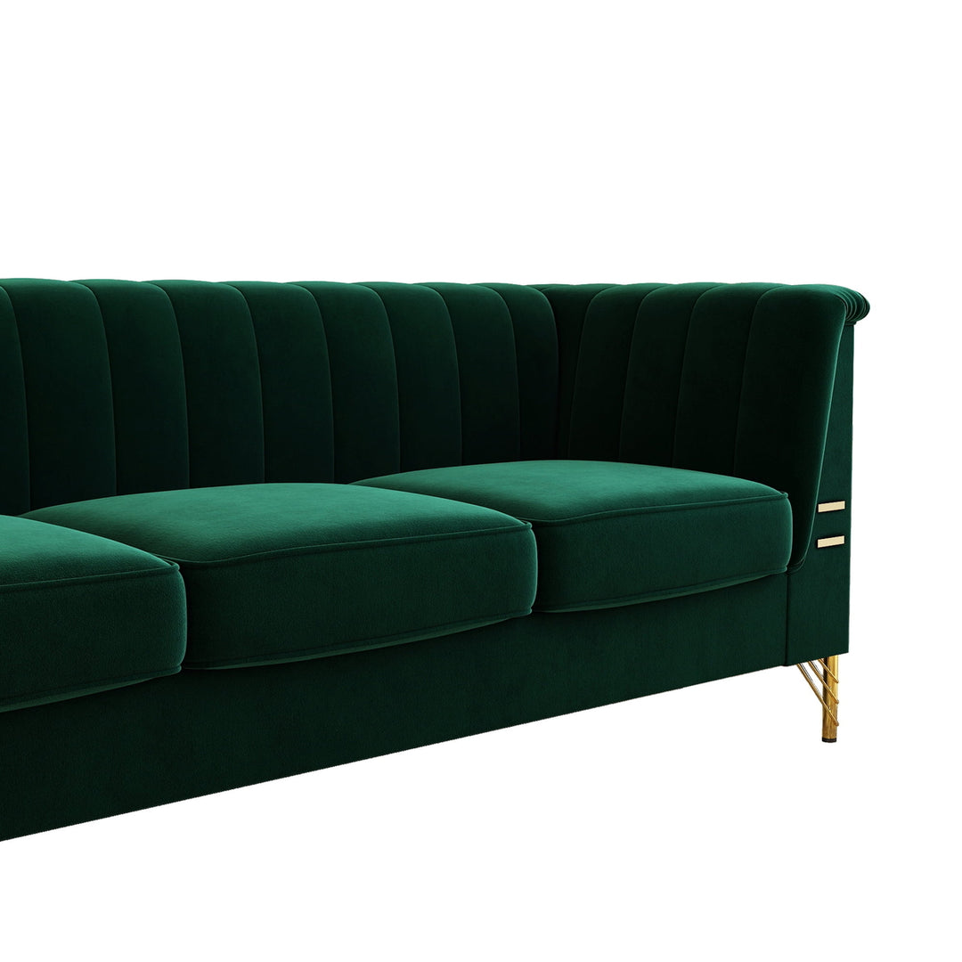 Hommoo Mid-Century Modern Tufted Velvet Couch Extra-Deep Down-Filled Sofa in Green Image 2