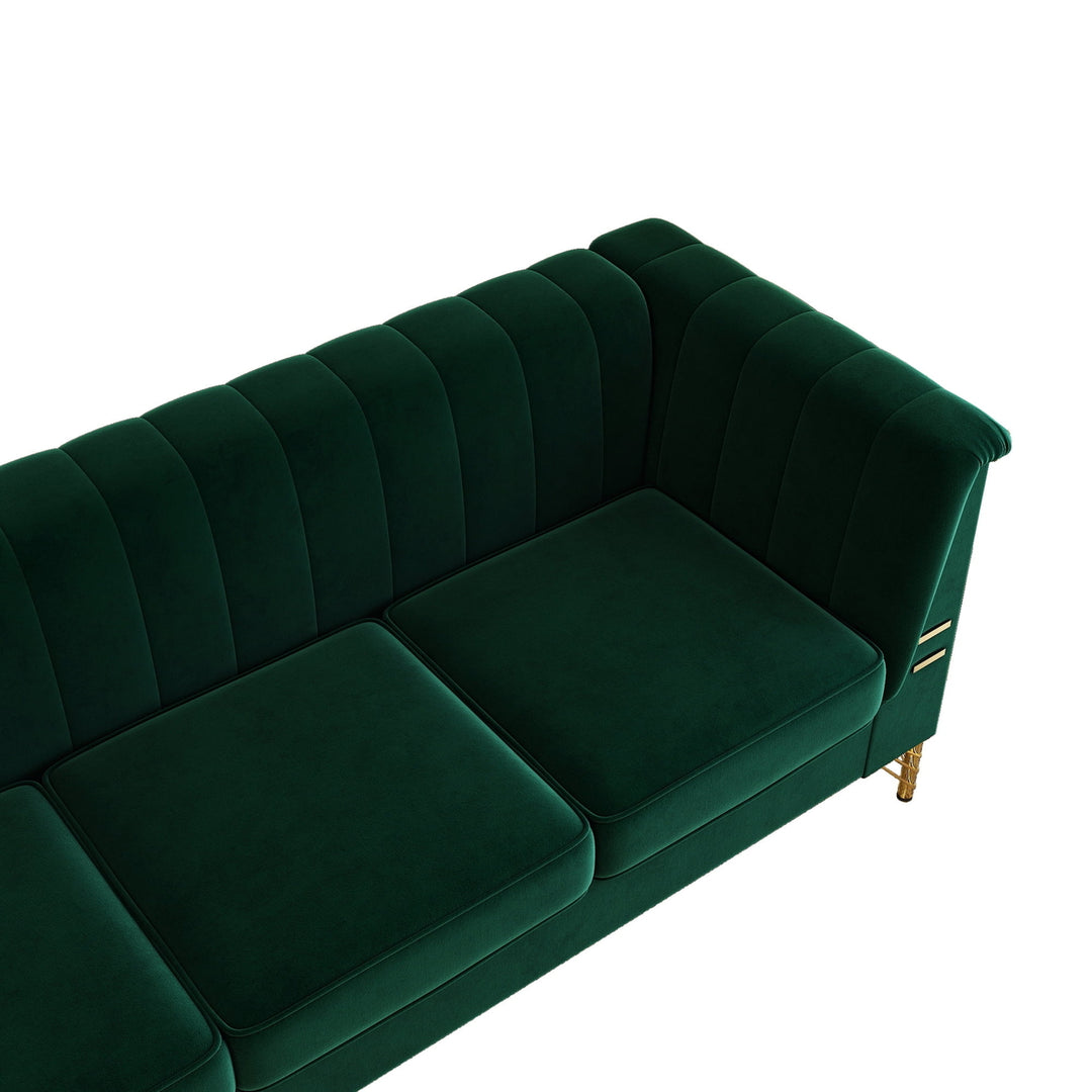 Hommoo Mid-Century Modern Tufted Velvet Couch Extra-Deep Down-Filled Sofa in Green Image 3