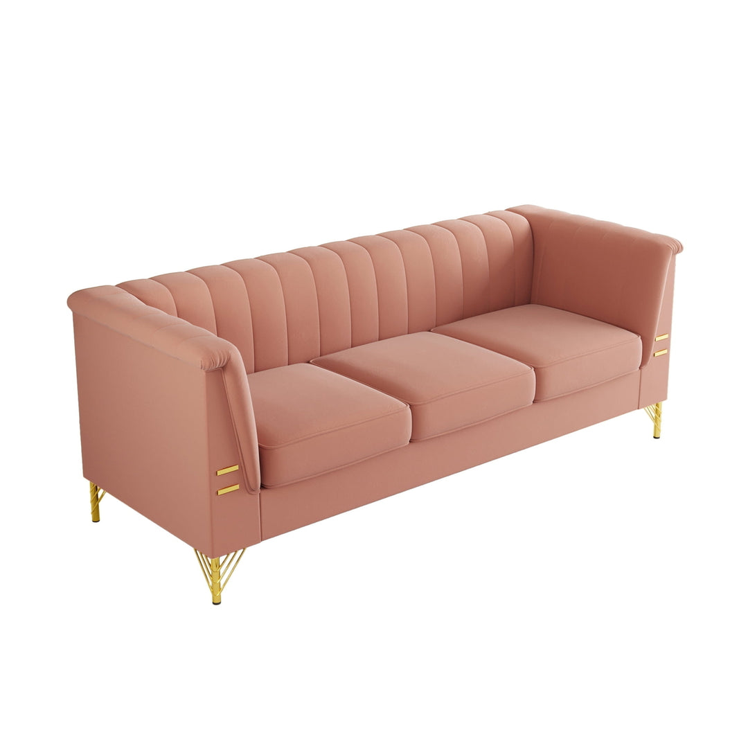 Hommoo Mid-Century Modern Tufted Velvet Couch Extra-Deep Down-Filled Chesterfield Sofa in Pink Image 2