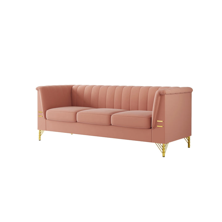 Hommoo Mid-Century Modern Tufted Velvet Couch Extra-Deep Down-Filled Chesterfield Sofa in Pink Image 3