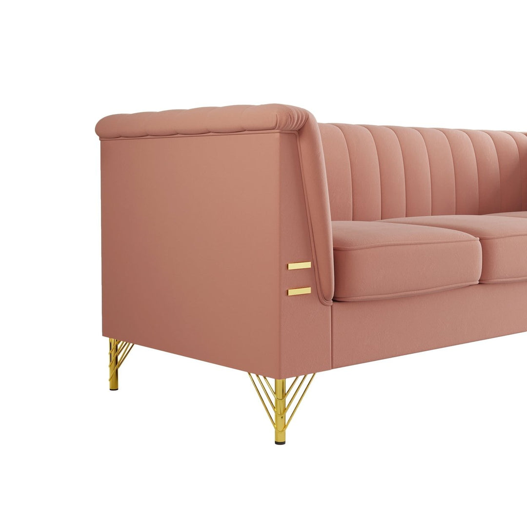 Hommoo Mid-Century Modern Tufted Velvet Couch Extra-Deep Down-Filled Chesterfield Sofa in Pink Image 4