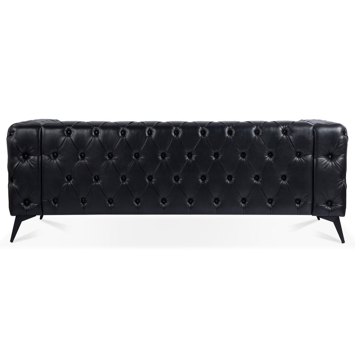 Hommoo 84" Width Traditional PU Leather Sofa Couch with Tufted Back and Square Arm for Apartment Peacock Black Image 5