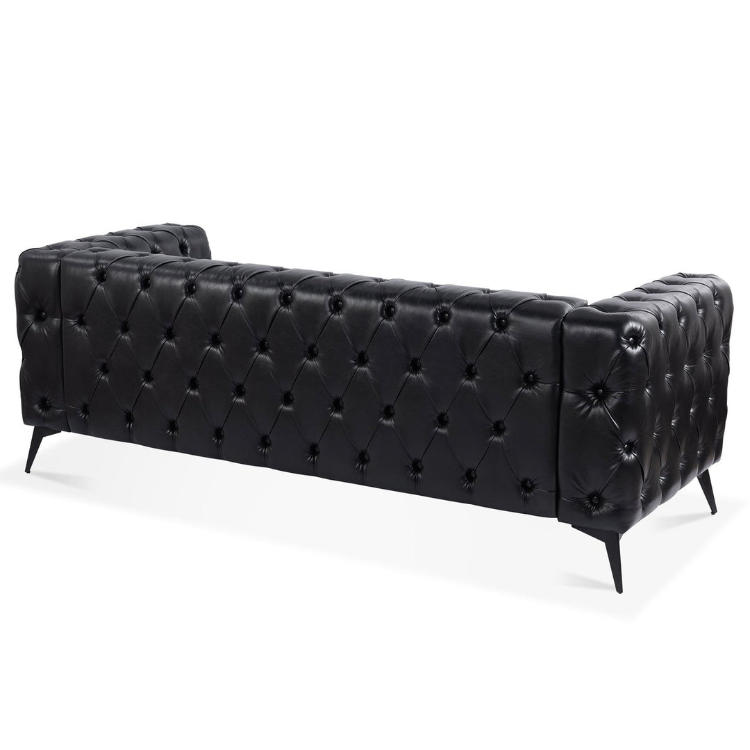 Hommoo 84" Width Traditional PU Leather Sofa Couch with Tufted Back and Square Arm for Apartment Peacock Black Image 6