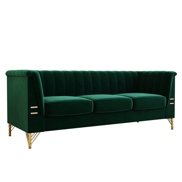 Hommoo Mid-Century Modern Tufted Velvet Couch Extra-Deep Down-Filled Sofa in Green Image 4