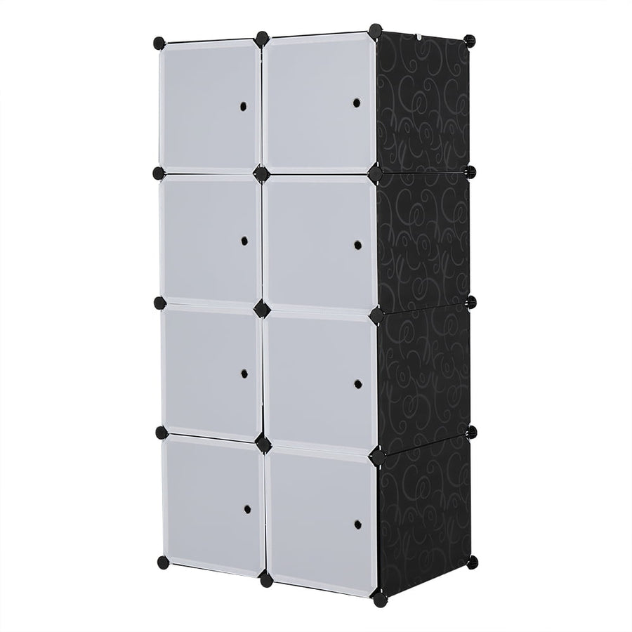 Hommoo Portable 8 Cube Storage Shelves with Doors, Modular Closet Wardrobe Organizer Cabinet, White+Black Image 1