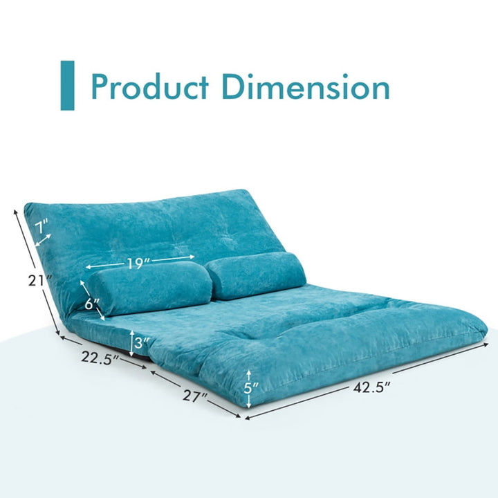 Hommoo Lounge Sofa, Modern Couch, 6-Position Adjustable Sleeper Lounge Couch with 2 Pillows-Blue Image 3