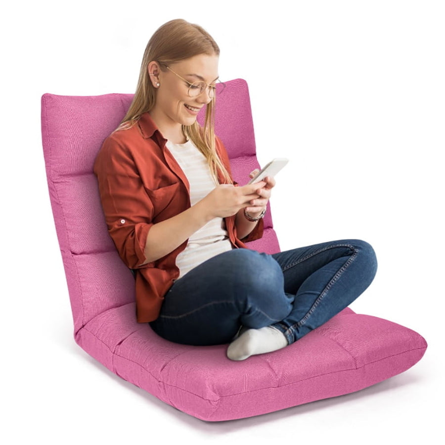 Hommoo Floor Chair, Sofa Chair, Floor Seat,14-Position Adjustable Folding Lazy Gaming Sofa-Pink Image 1