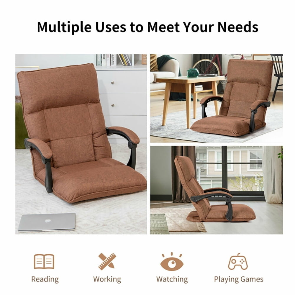 Hommoo Floor Chair, Sofa Chair, Floor Seat,14-Position Adjusting Lazy Sofa Chair with Waist Pillow and Armrests-Coffee Image 5