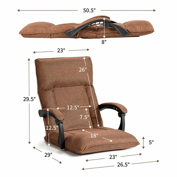 Hommoo Floor Chair, Sofa Chair, Floor Seat,14-Position Adjusting Lazy Sofa Chair with Waist Pillow and Armrests-Coffee Image 6