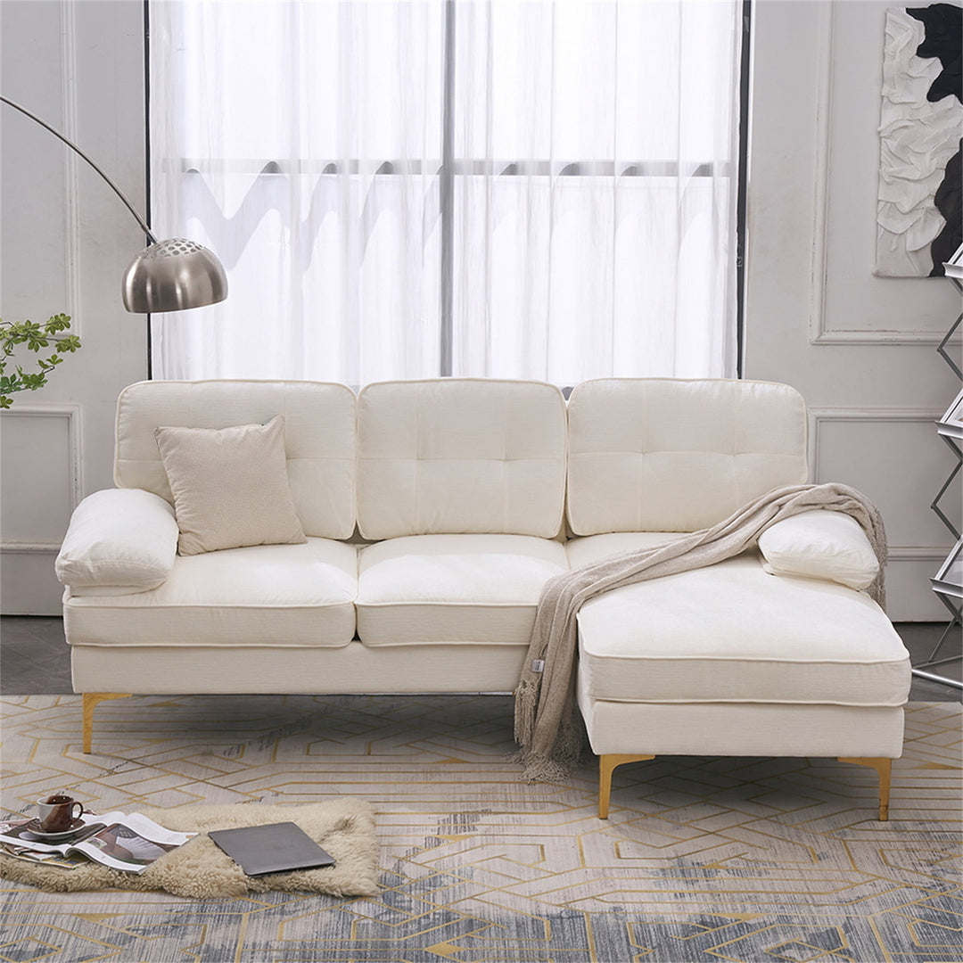 Hommoo Modern Upholstered Sofa Couch with Reversible Sofa Chaise, Chenille Fabric Sectional Sofa Set White Image 1