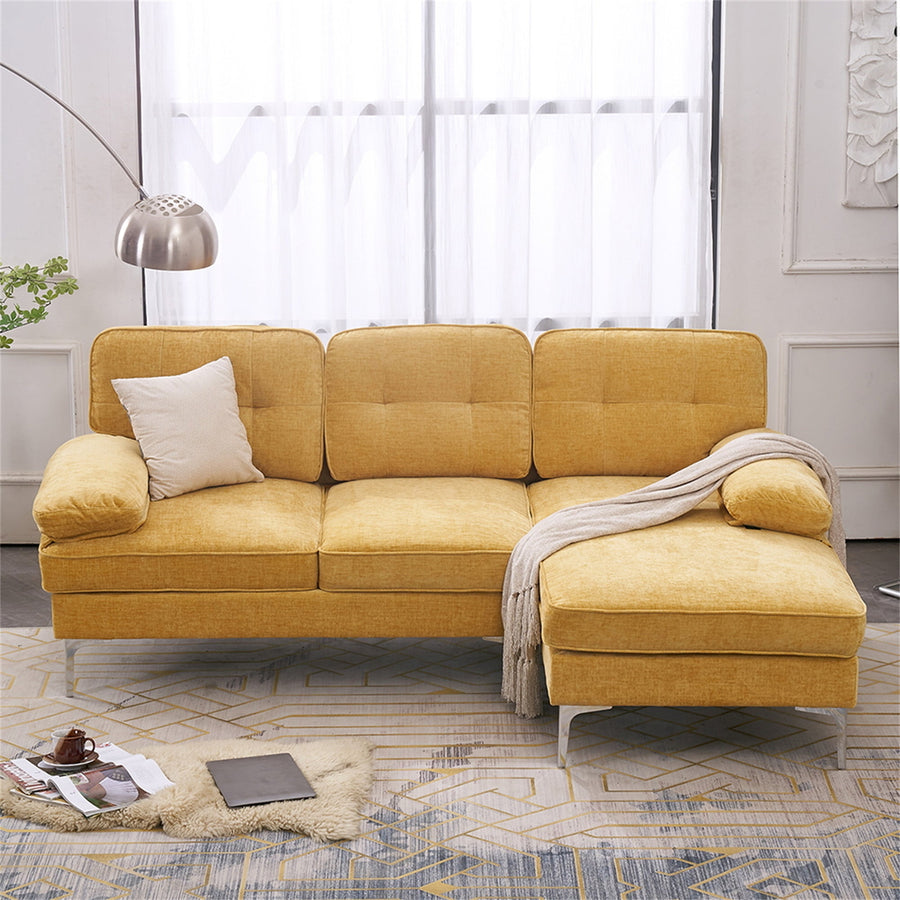 Hommoo Modern Upholstered Sofa Couch with Reversible Sofa Chaise, Chenille Fabric Sectional Sofa Set Yellow Image 1