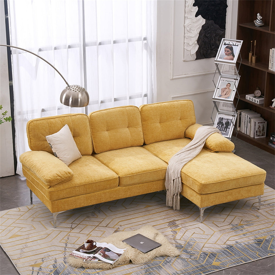 Hommoo Modern Upholstered Sofa Couch with Reversible Sofa Chaise, Chenille Fabric Sectional Sofa Set Yellow Image 2