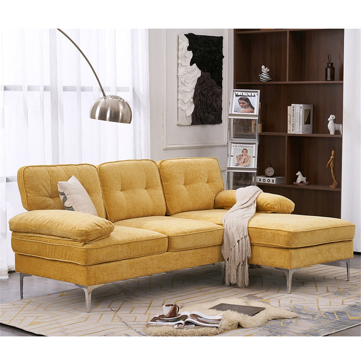 Hommoo Modern Upholstered Sofa Couch with Reversible Sofa Chaise, Chenille Fabric Sectional Sofa Set Yellow Image 3