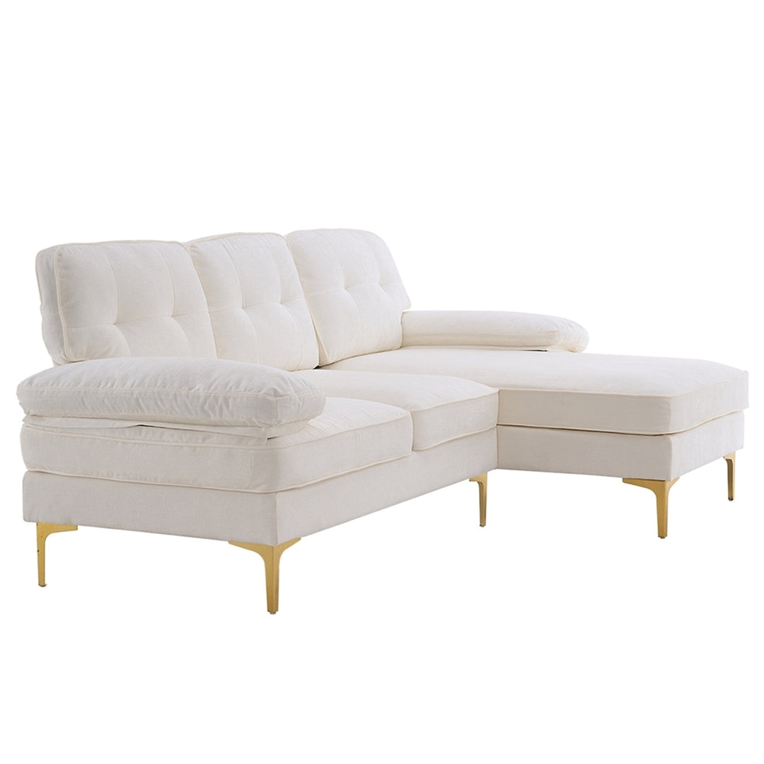 Hommoo Modern Upholstered Sofa Couch with Reversible Sofa Chaise, Chenille Fabric Sectional Sofa Set White Image 7